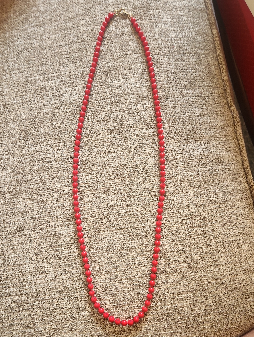 Vintage Red Oopsie Daisy Bead Strand Necklace with 14K Gold Filled Accent
